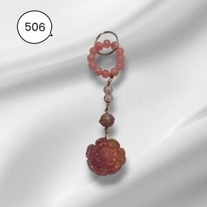 Handmade Rose Pink Beaded Sparkle Flower Keychain